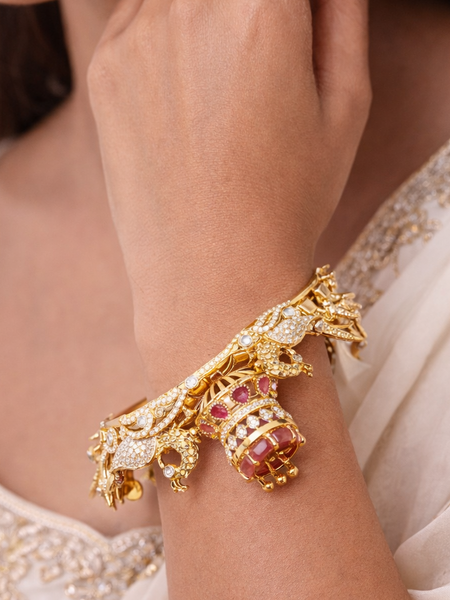Royal Elephant & Peacock Temple Design Kada