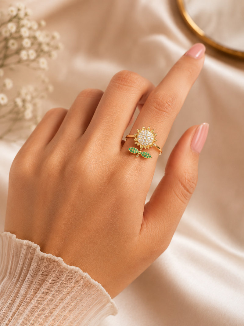 Gold Plated Sunflower Adjustable Ring for Women