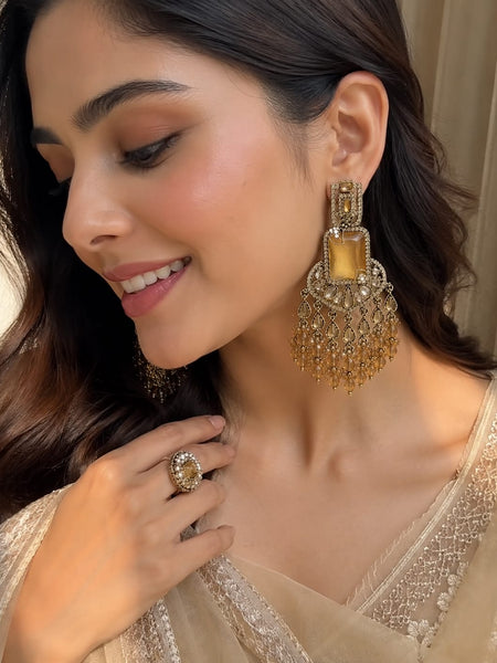 Antique Finish Amber Tassel Dangler Earrings | Earrings for Women