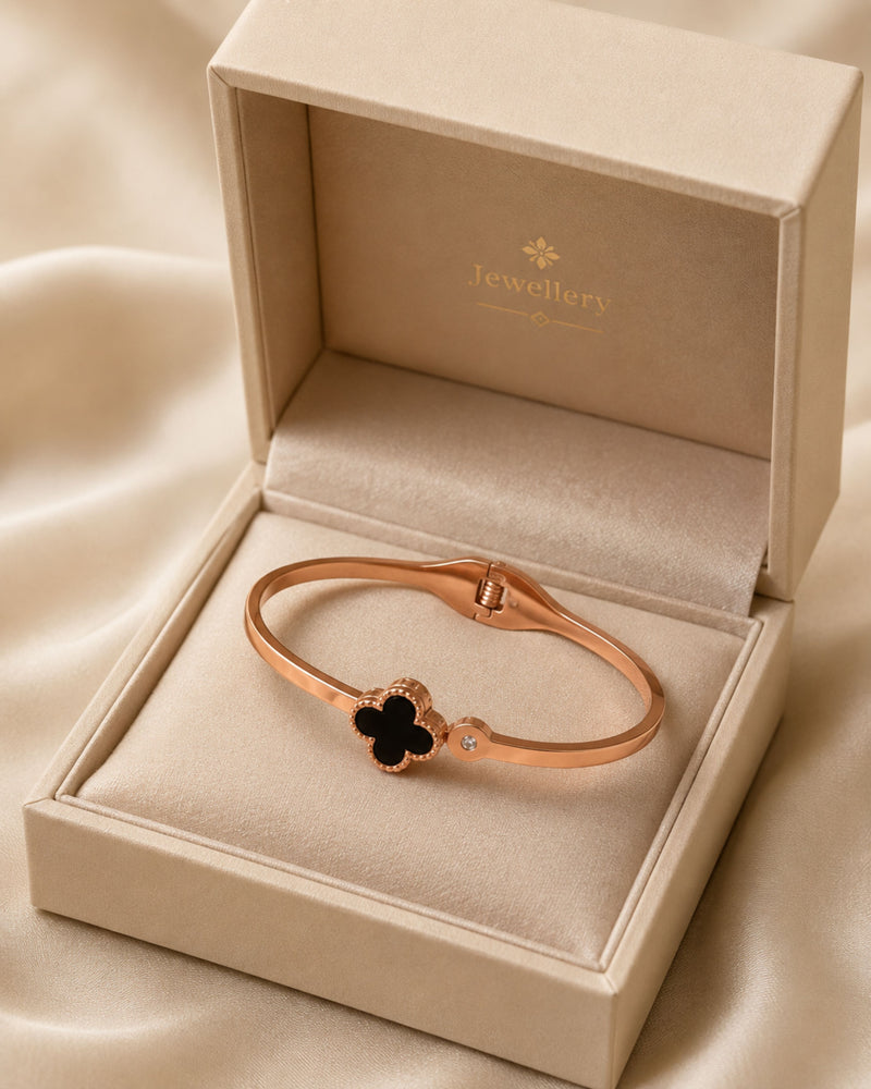 Rose Gold Black Clover Charm Bracelet