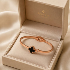 Rose Gold Black Clover Charm Bracelet
