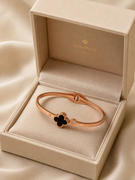 Rose Gold Black Clover Charm Bracelet