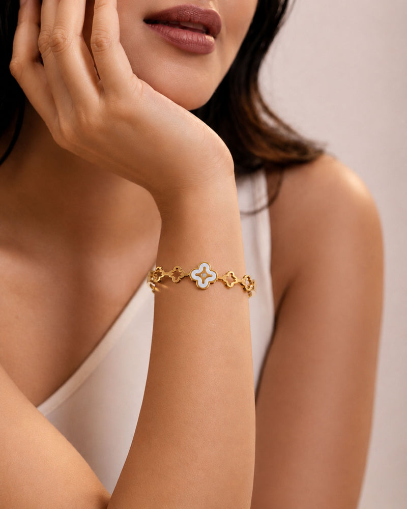 Golden Clover Link Cuff Bracelet