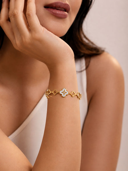 Golden Clover Link Cuff Bracelet
