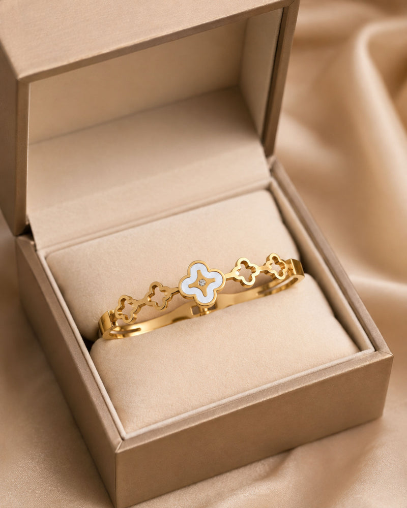 Golden Clover Link Cuff Bracelet