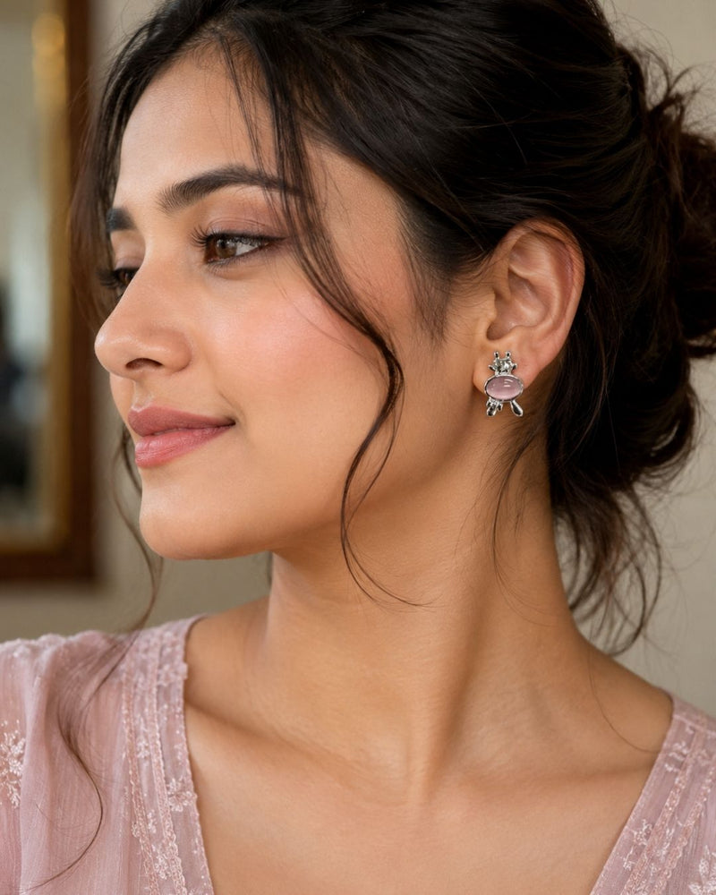 Gold Floral Stud Earrings with Pearl Drop | Earrings for Women - V2
