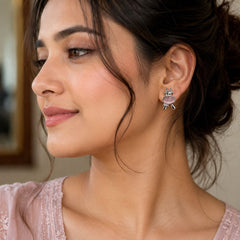 Gold Floral Stud Earrings with Pearl Drop | Earrings for Women - V2