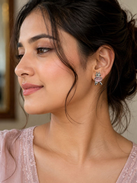 Gold Floral Stud Earrings with Pearl Drop | Earrings for Women - V2