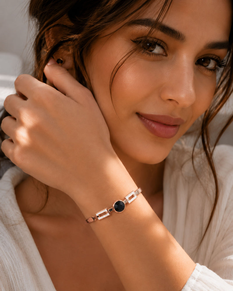 Rose Gold Black Stone Geometric Bracelet