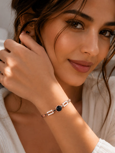 Rose Gold Black Stone Geometric Bracelet