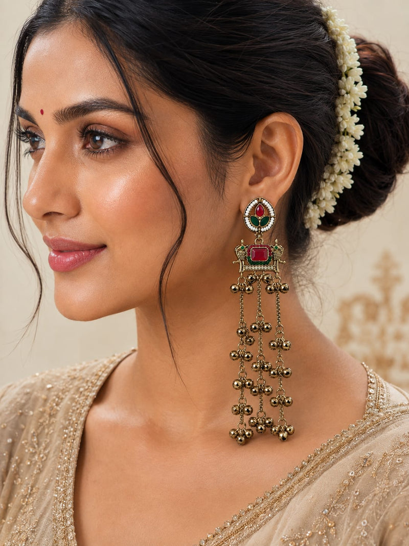 Kashmiri Zoon Bell Cascade Earrings