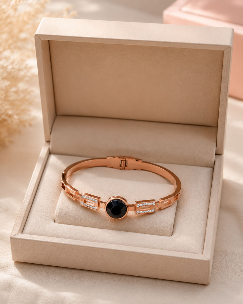 Rose Gold Black Stone Geometric Bracelet