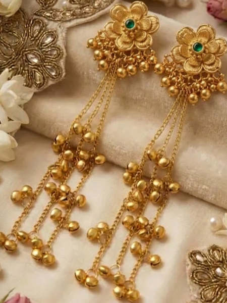 Classic Floral Jhumki Earrings with Hanging Ghungroo Detailing