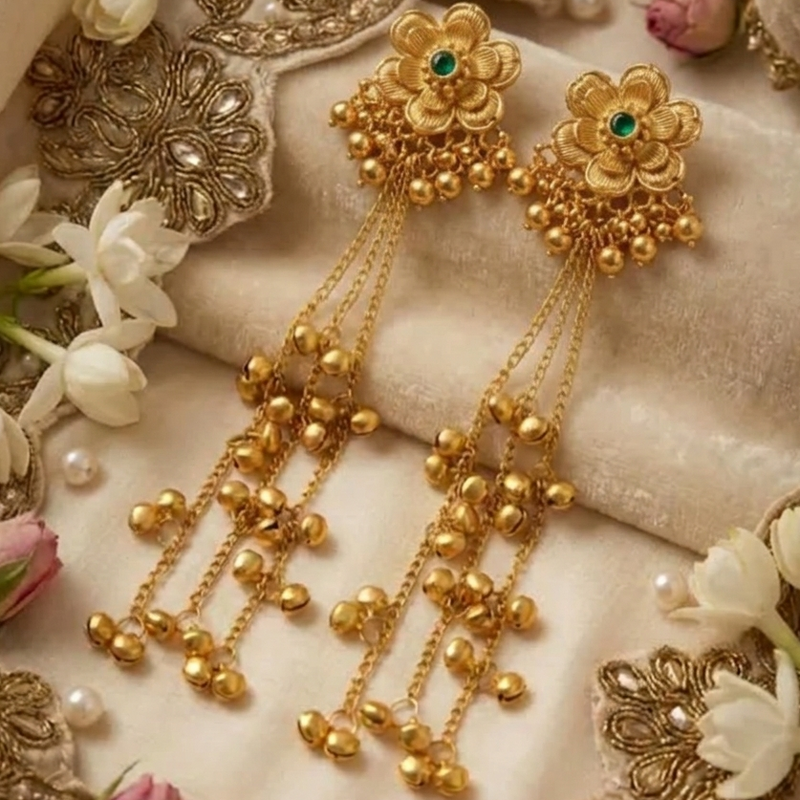 Classic Floral Jhumki Earrings with Hanging Ghungroo Detailing
