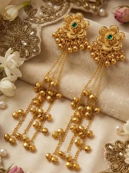 Classic Floral Jhumki Earrings with Hanging Ghungroo Detailing