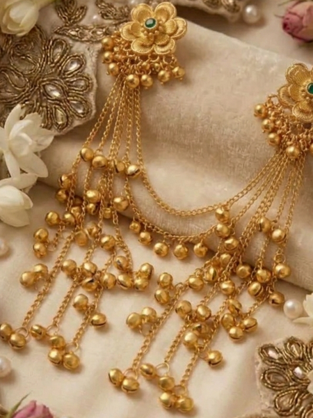 Classic Floral Jhumki Earrings with Hanging Ghungroo Detailing