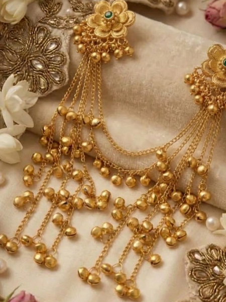 Classic Floral Jhumki Earrings with Hanging Ghungroo Detailing