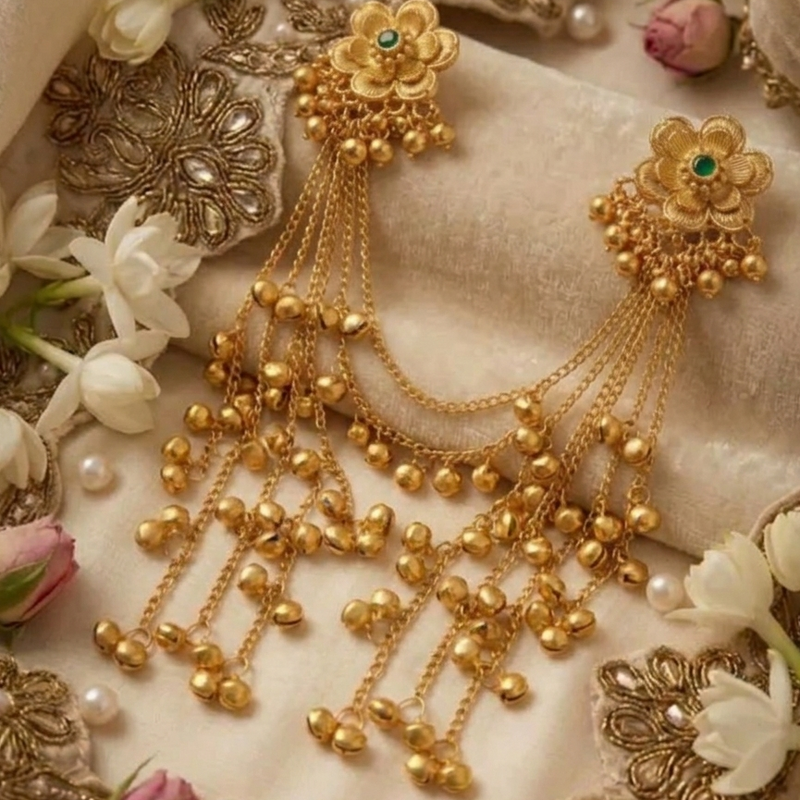 Classic Floral Jhumki Earrings with Hanging Ghungroo Detailing