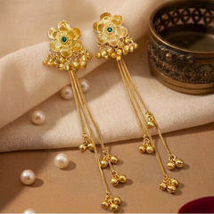 Classic Floral Jhumki Earrings with Hanging Ghungroo Detailing