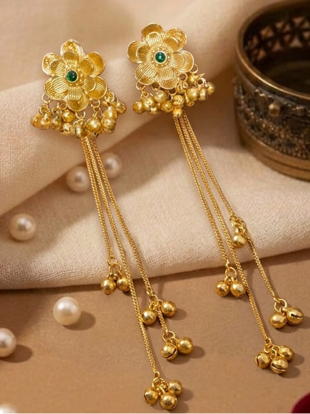 Classic Floral Jhumki Earrings with Hanging Ghungroo Detailing