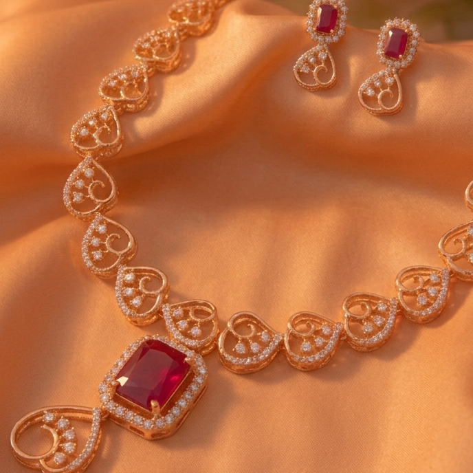 Romantic Rose Heart Set with Ruby Stone Accents