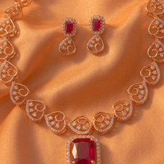 Romantic Rose Heart Set with Ruby Stone Accents