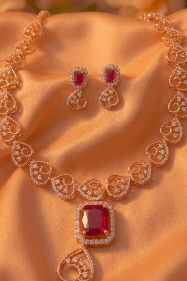 Romantic Rose Heart Set with Ruby Stone Accents