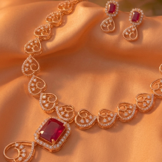 Romantic Rose Heart Set with Ruby Stone Accents