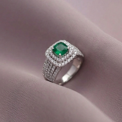 Classic White Emerald Center Ring with Pave Detailing
