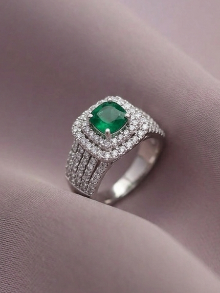 Classic White Emerald Center Ring with Pave Detailing
