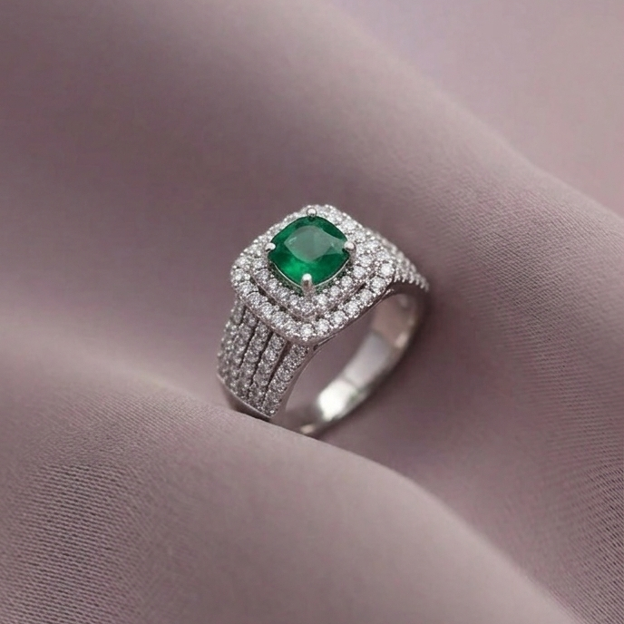 Classic White Emerald Center Ring with Pave Detailing