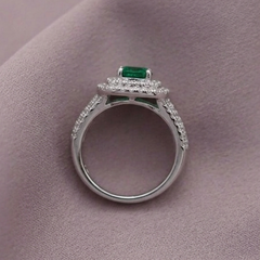 Classic White Emerald Center Ring with Pave Detailing
