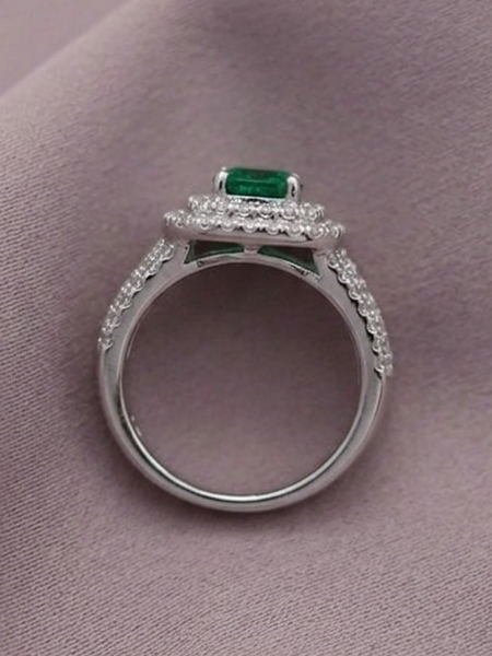 Classic White Emerald Center Ring with Pave Detailing