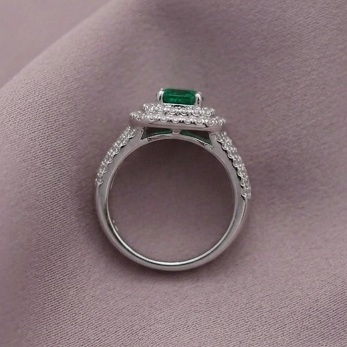 Classic White Emerald Center Ring with Pave Detailing