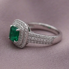 Classic White Emerald Center Ring with Pave Detailing