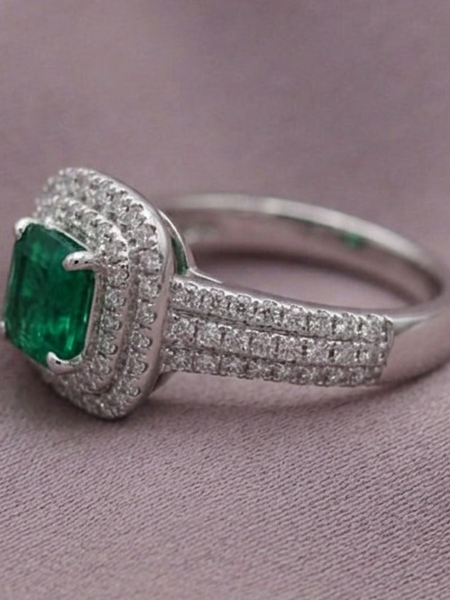 Classic White Emerald Center Ring with Pave Detailing