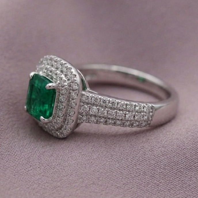 Classic White Emerald Center Ring with Pave Detailing