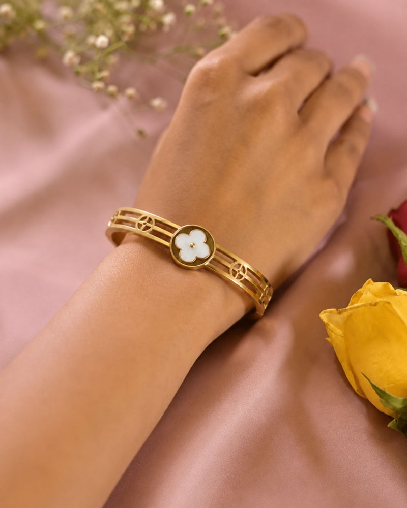 Golden Clover Flower Cuff Bracelet