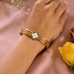 Golden Clover Flower Cuff Bracelet