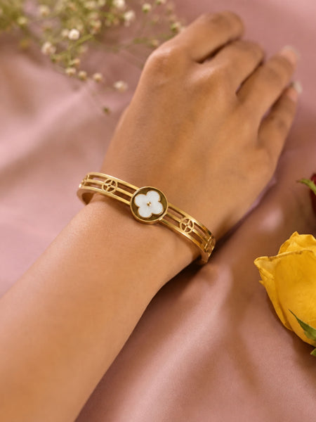 Golden Clover Flower Cuff Bracelet