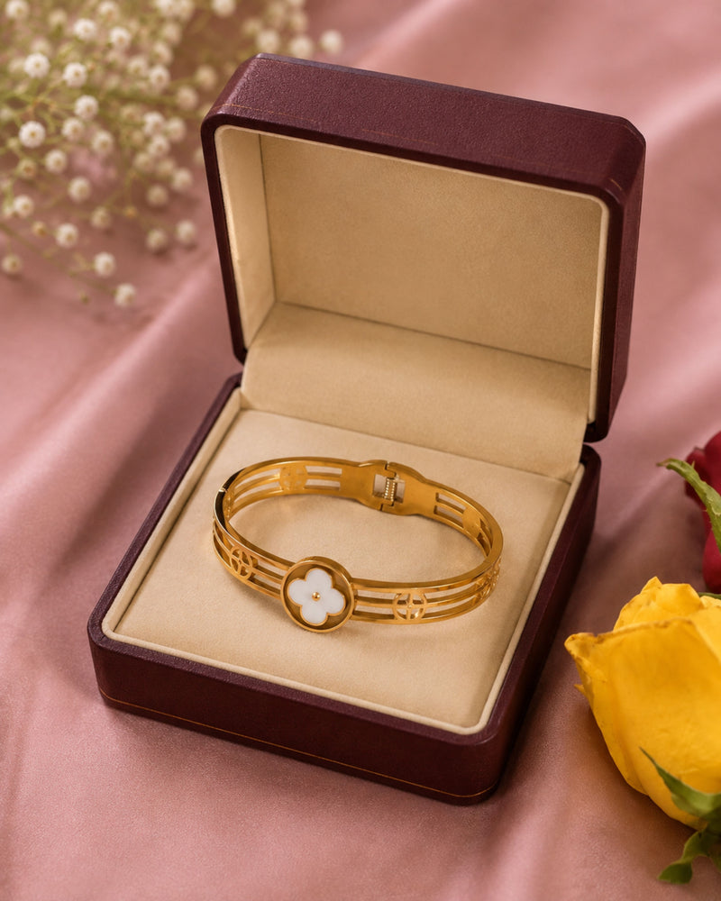 Golden Clover Flower Cuff Bracelet