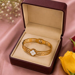 Golden Clover Flower Cuff Bracelet
