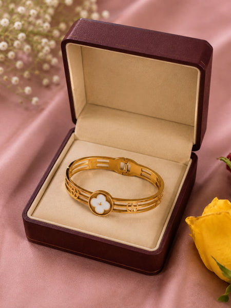 Golden Clover Flower Cuff Bracelet