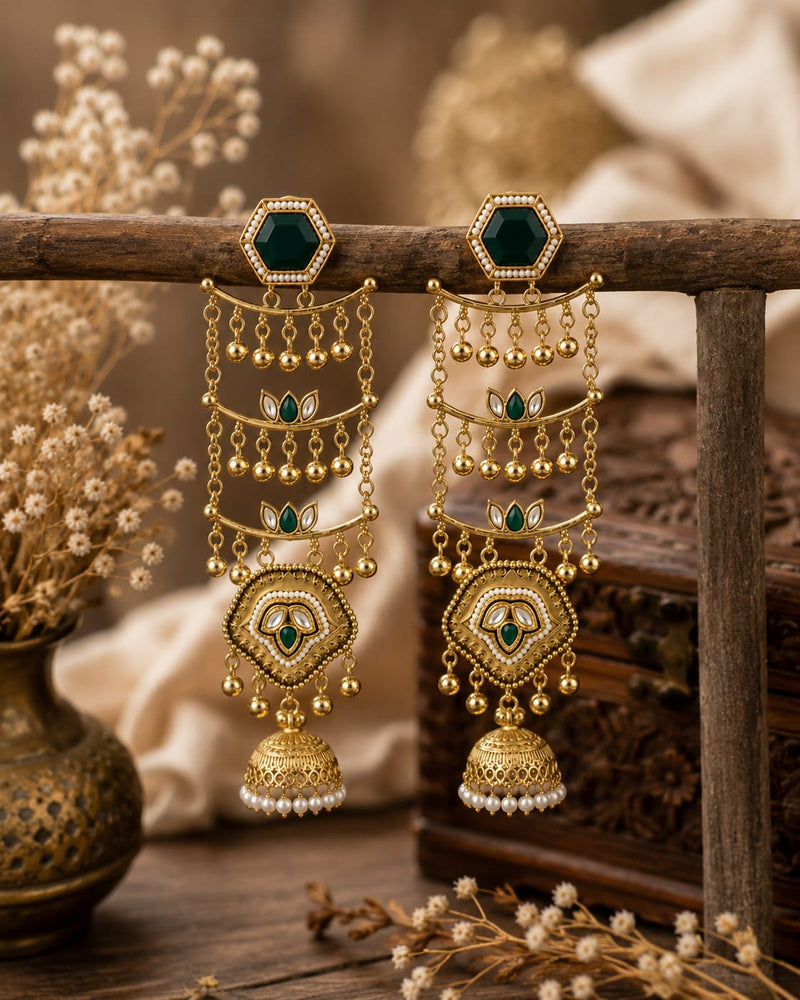 Sheesh Mahal Pearl Cascade Jhumka Earrings