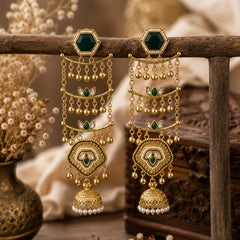 Sheesh Mahal Pearl Cascade Jhumka Earrings