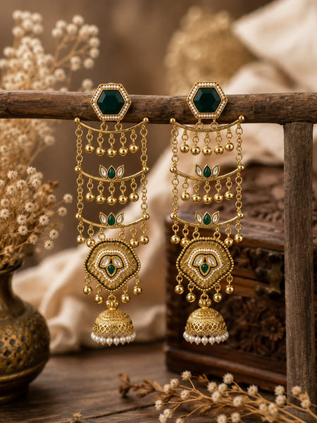 Sheesh Mahal Pearl Cascade Jhumka Earrings