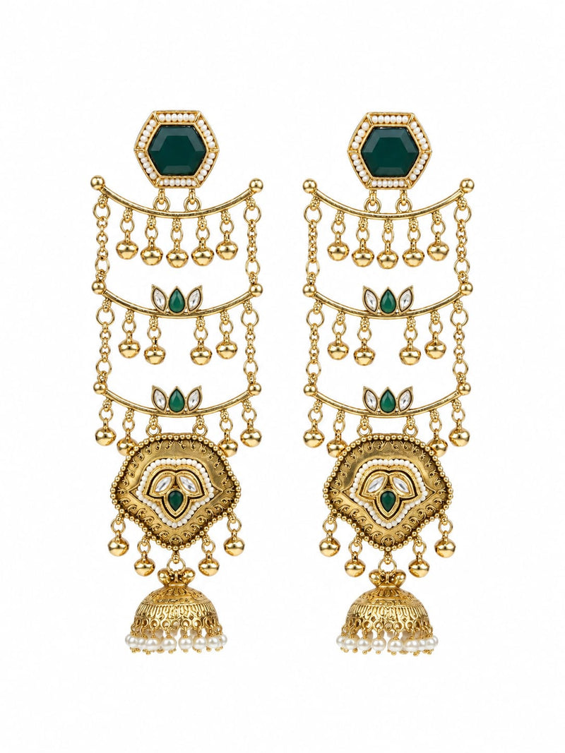 Sheesh Mahal Pearl Cascade Jhumka Earrings
