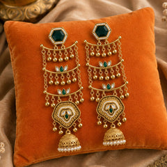 Sheesh Mahal Pearl Cascade Jhumka Earrings