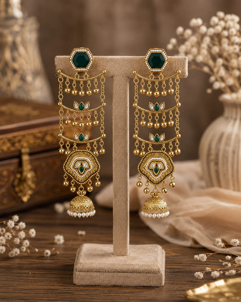 Sheesh Mahal Pearl Cascade Jhumka Earrings