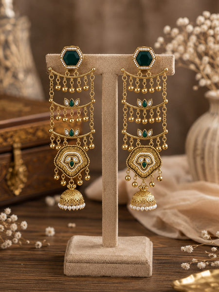 Sheesh Mahal Pearl Cascade Jhumka Earrings